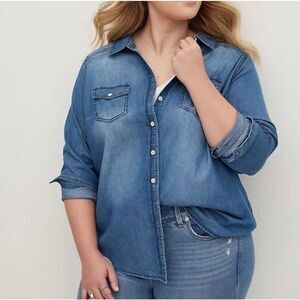 Torrid Blue Collared Long Sleeve Cotton Denim Button Down Shirt Size 1X
